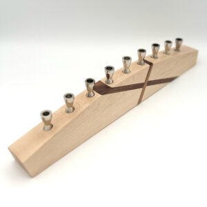 maple menorah with walnut stripes