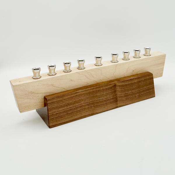 Handcrafted Maple and Walnut Menorah with Nickel Holders