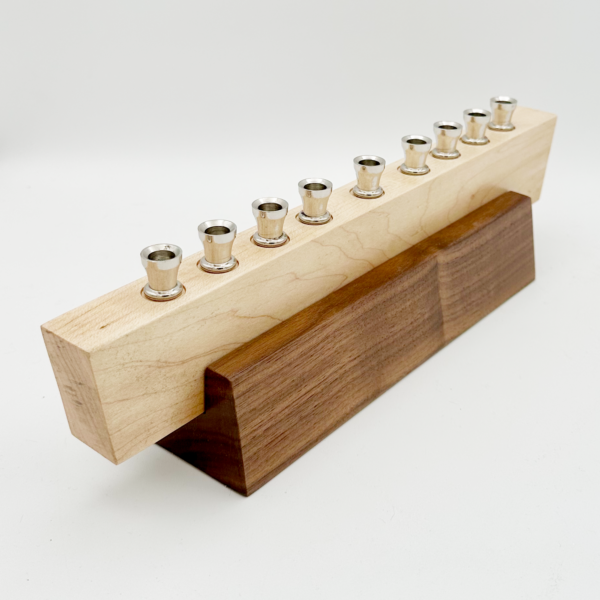 Handcrafted Maple and Walnut Menorah with Nickel Holders