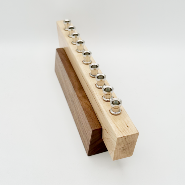 Handcrafted Maple and Walnut Menorah with Nickel Holders