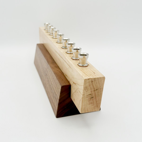 Handcrafted Maple and Walnut Menorah with Nickel Holders