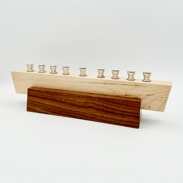 Handcrafted Maple and Walnut Menorah with Nickel Holders