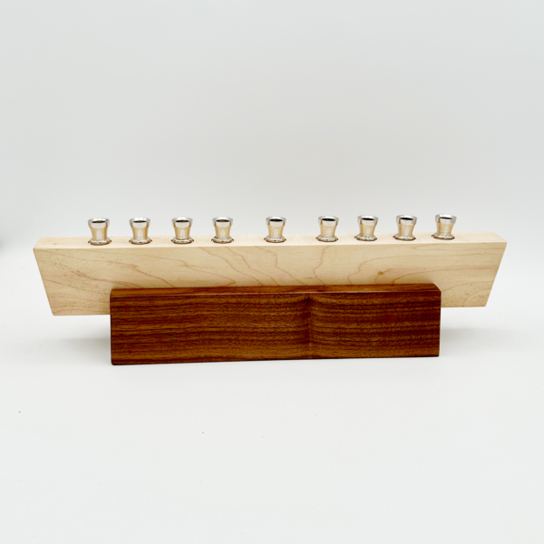 Handcrafted Maple and Walnut Menorah with Nickel Holders