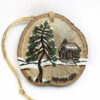 house and pine tree wood burned ornament