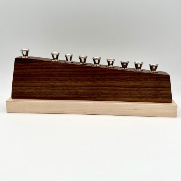 Slanted Walnut Menorah with Maple Base