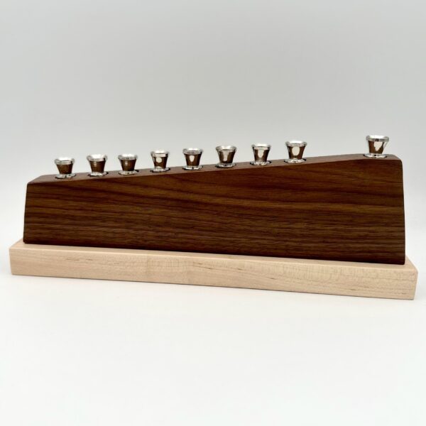 Slanted Walnut Menorah with Maple Base
