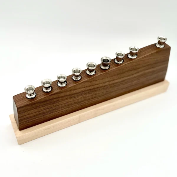 Slanted Walnut Menorah with Maple Base