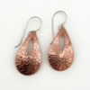 handcrafted Copper teardrop Earrings with Hearts and Argentium Sterling Ear Wires