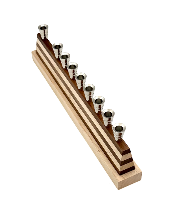 The Linea Menorah walnut and maple