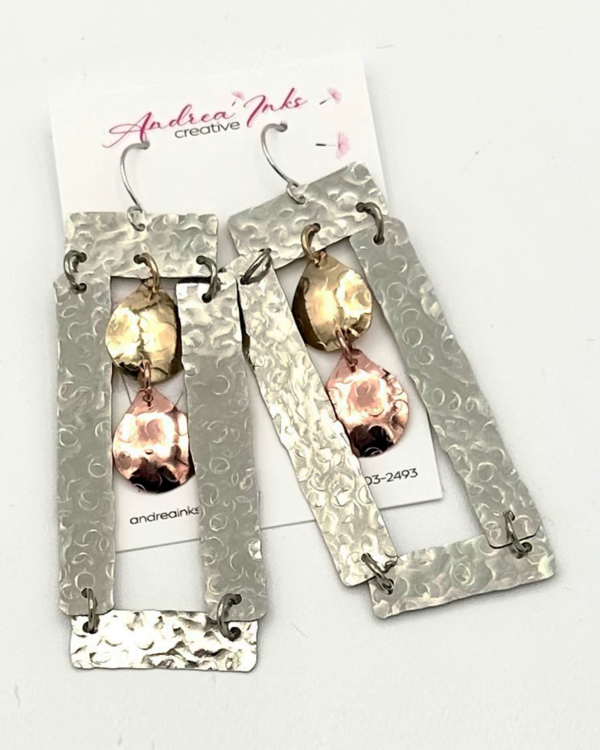 Mixed Metal Frame Drop Earrings