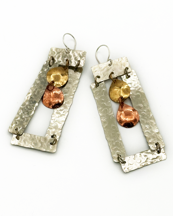Mixed Metal Frame Drop Earrings
