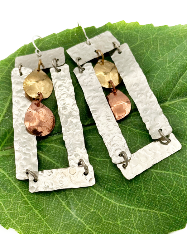 Mixed Metal Frame Drop Earrings