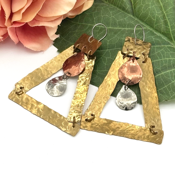 The Mixed Metal Triangle Drop Earrings