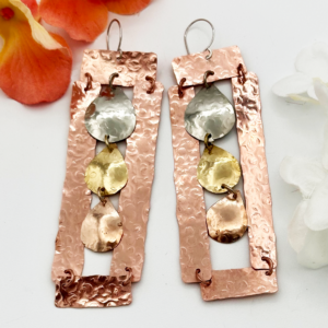 Copper Frame Earrings with Tri Metal Drops