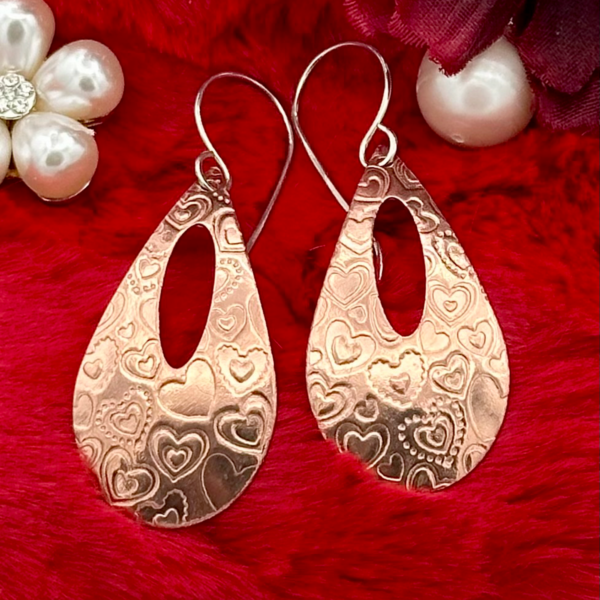 Copper Heart Etched Teardrops