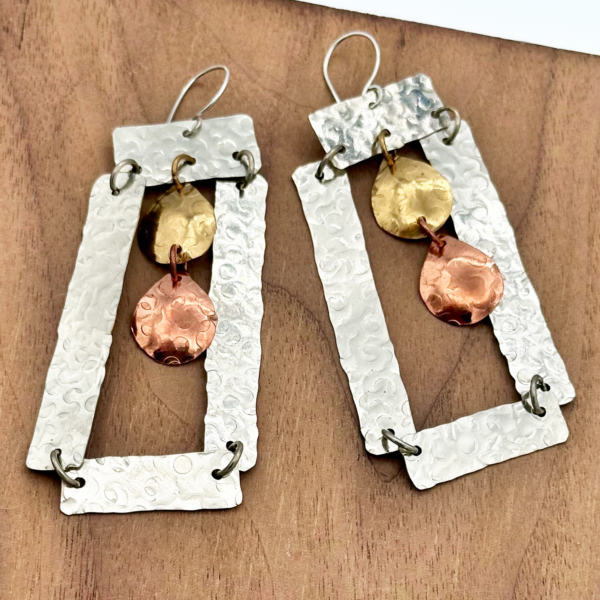 Mixed Metal Frame Drop Earrings