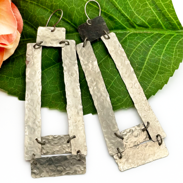 Hammered Nickel Link Cascade Earrings