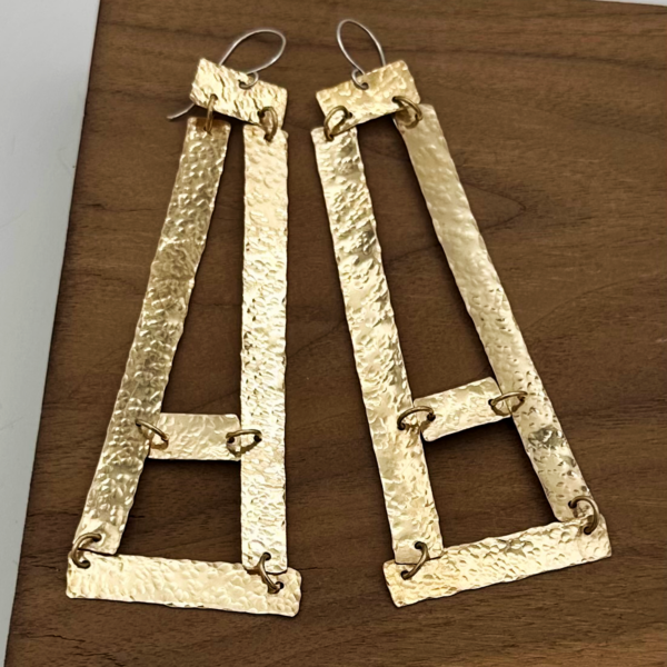 Extra Long Hammered Brass Frame Earrings