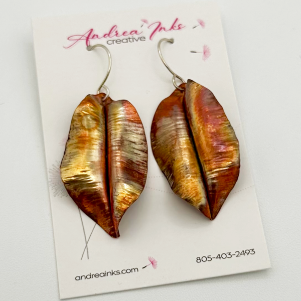 Flame Patina Copper Leaf Earrings