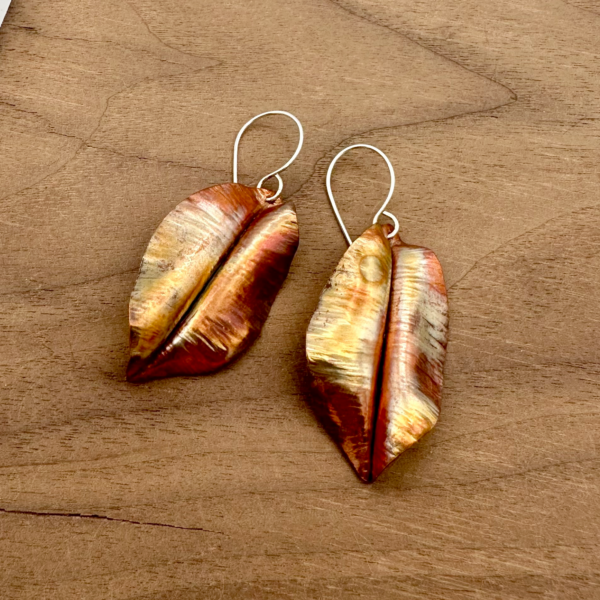 Flame Patina Copper Leaf Earrings