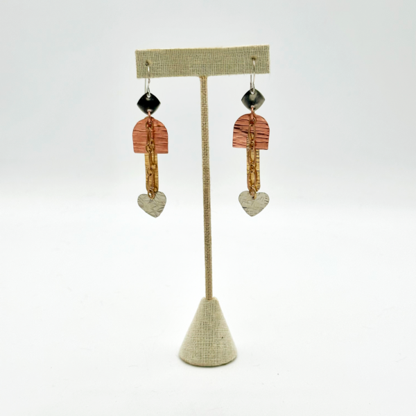 Mixed Metal Heart Drop Earrings