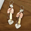 Mixed Metal Heart Drop Earrings
