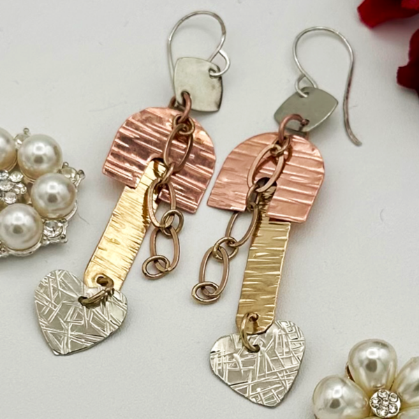 Mixed Metal Heart Drop Earrings