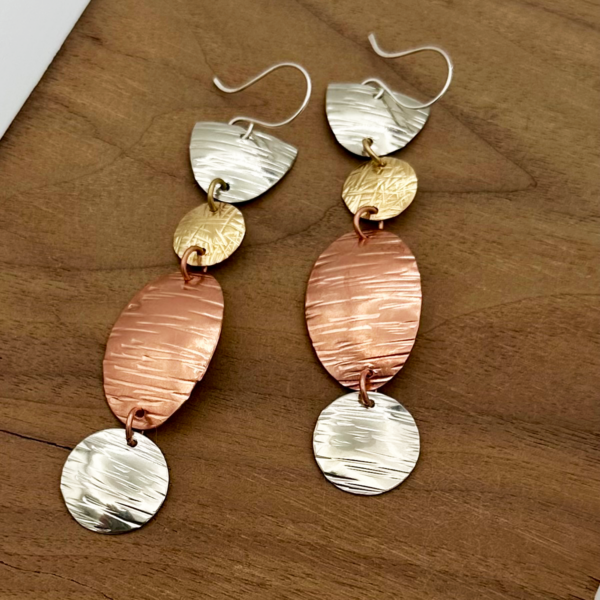 Mixed Metal Geometry Drop Earrings