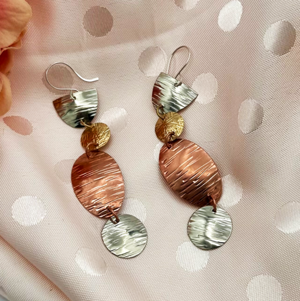 Mixed Metal Geometry Drop Earrings