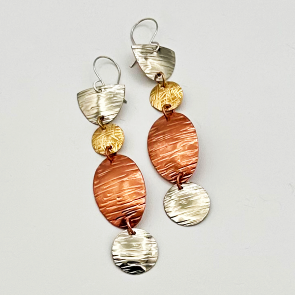 Mixed Metal Geometry Drop Earrings